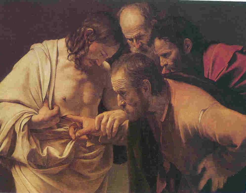Hl. Thomas (Apostel) schaut die Wunden Jesu und spricht: "Mein Herr und mein Gott!"